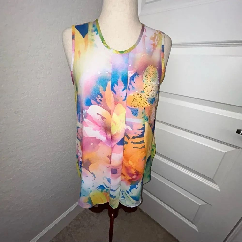 Dawn Davis Art & Sol Floral Print Sleeveless Blouse Shirt Top